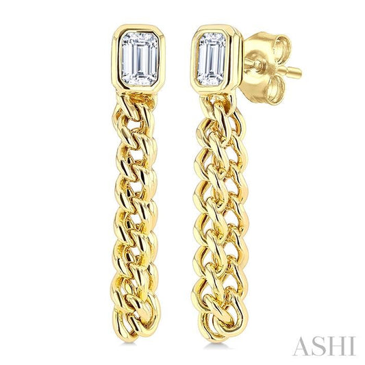 ASHI Emerald Shape Curb Bezel Diamond Fashion Earrings 625H5PPFGERYG-OC