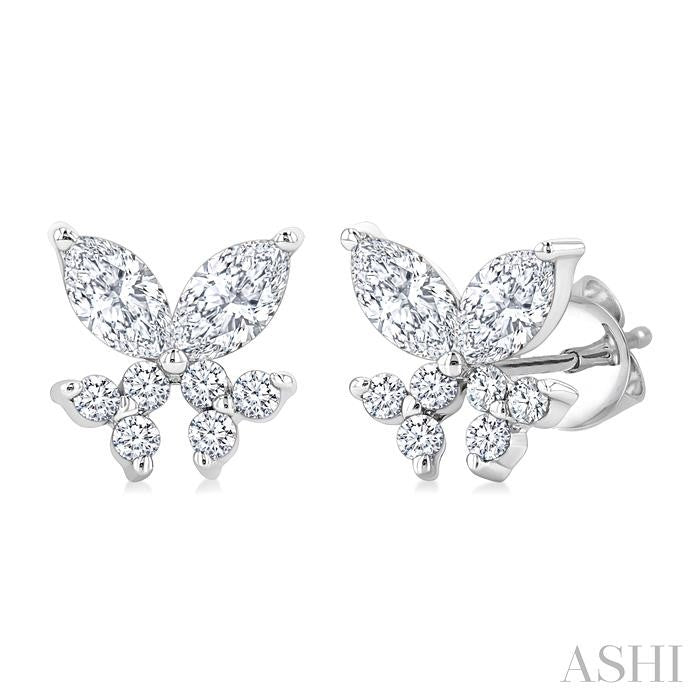 ASHI Twin Fish Diamond Stud Earrings 627G4PPFGERWG