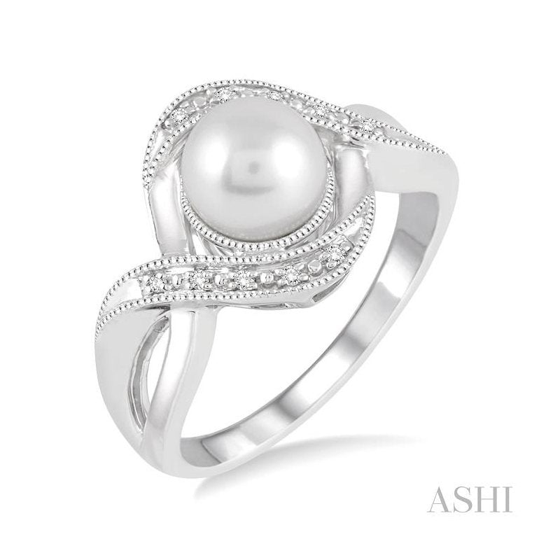 ASHI Silver Pearl & Diamond Ring 88489PPSSSLRG