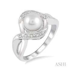 ASHI Silver Pearl & Diamond Ring 88489PPSSSLRG
