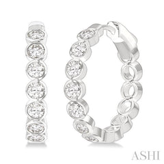 ASHI Round Shape Bezel Set Diamond Fashion Hoop Earrings 630F0PPFGERWG-RD