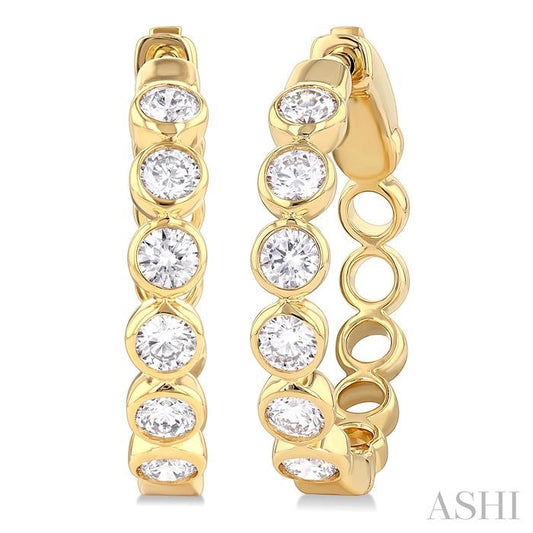 ASHI Round Shape Bezel Set Diamond Fashion Hoop Earrings 630F0PPFGERYG-RD