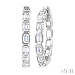 ASHI Emerald Shape Bezel Set Diamond Fashion Hoop Earrings 630F1PPFGERWG-OC
