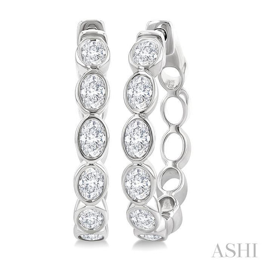 ASHI Oval Shape Bezel Set Diamond Fashion Hoop Earrings 630F1PPFGERWG-OV