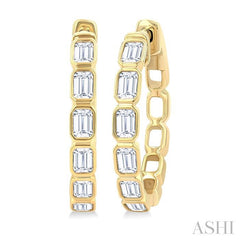 ASHI Emerald Shape Bezel Set Diamond Fashion Hoop Earrings 630F1PPFGERYG-OC
