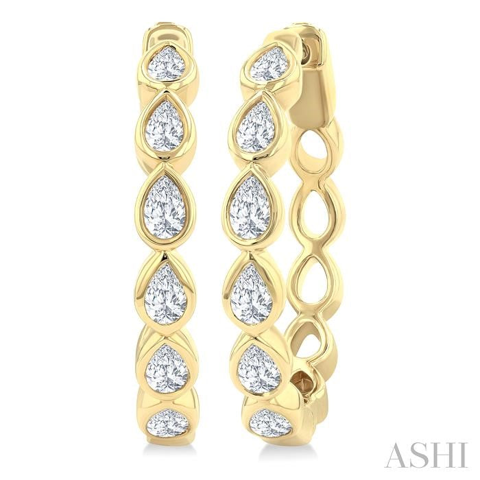 ASHI Pear Shape Bezel Set Diamond Fashion Hoop Earrings 630F1PPFGERYG-PR