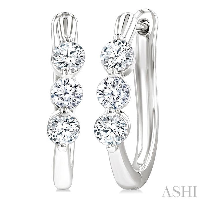 ASHI 3 Stone Diamond Hoop Earrings 631F2PPFGERWG