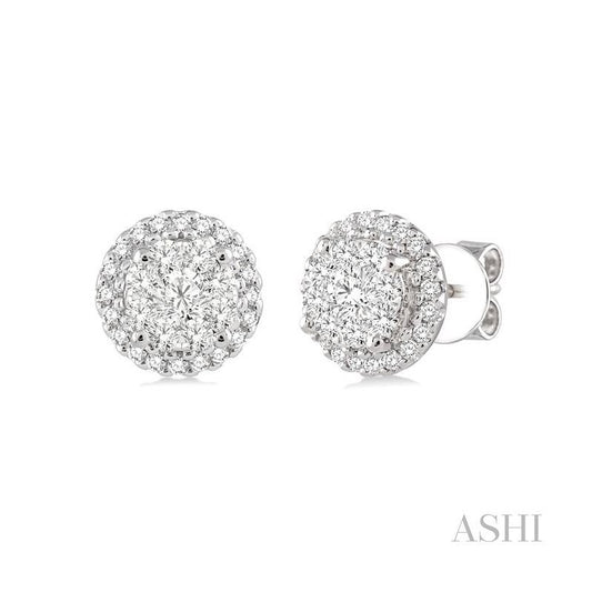 ASHI Round Shape Halo Lovebright Essential Diamond Earrings 94913PPFVERWG