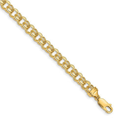 Quality Gold 14k 8in 5.5mm Solid Double Link Charm Bracelet DOH17