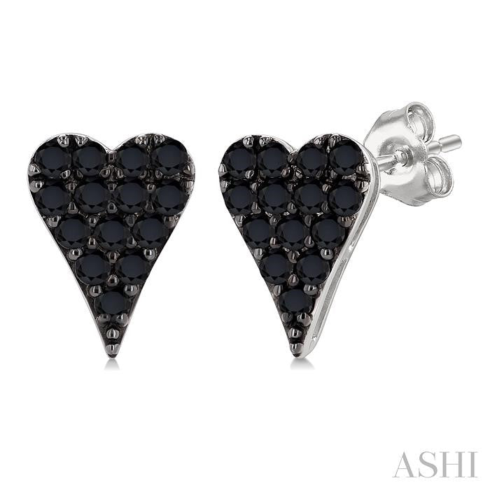 ASHI Heart Shape Black Diamond Fashion Earrings 636K3PPTKERWG