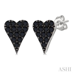 ASHI Heart Shape Black Diamond Fashion Earrings 636K3PPTKERWG