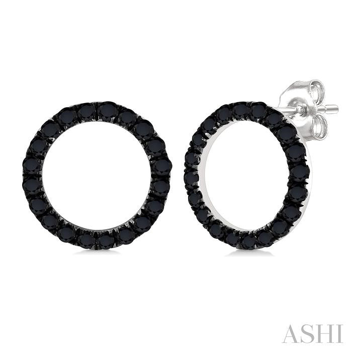 ASHI Circle Black Diamond Fashion Earrings 637K3PPTKERWG
