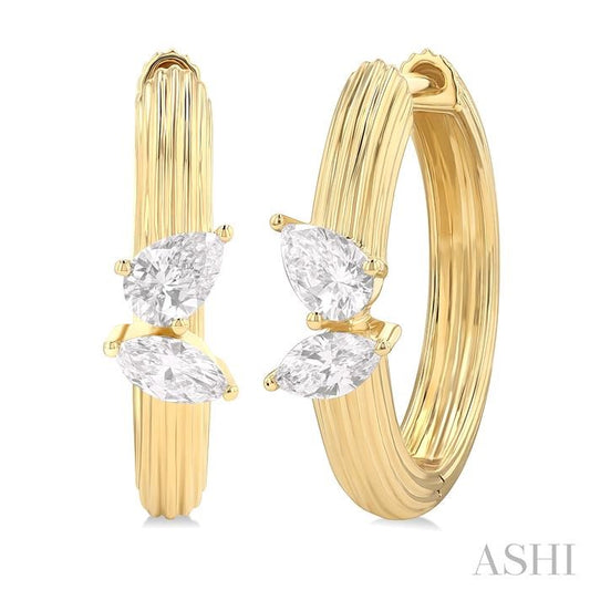 ASHI Ribbed Diamond Fashion Hoop Earrings 638G4PPFGERYG