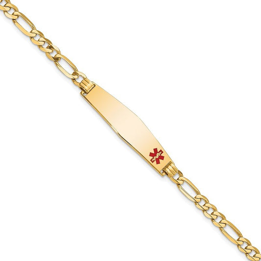 Quality Gold 14K Medical Soft Diamond Shape Red Enamel Flat Figaro Link ID Bracelet XM560FC