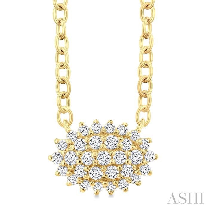 ASHI Oval Shape East-West Petite Cluster Diamond Fashion Pendant 640T8PPTSPDYG-OV