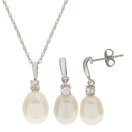 Parkplace Pearls Sterling Silver Freshwater Pearl Set 641335/FW-WT