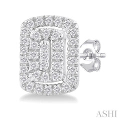 ASHI Emerald Shape Petite Halo Diamond Fashion Earrings 641T7PPTSERWG-OC