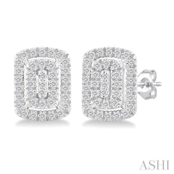 ASHI Emerald Shape Petite Halo Diamond Fashion Earrings 641T7PPTSERWG-OC