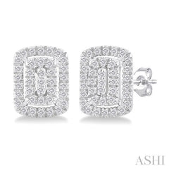 ASHI Emerald Shape Petite Halo Diamond Fashion Earrings 641T7PPTSERWG-OC