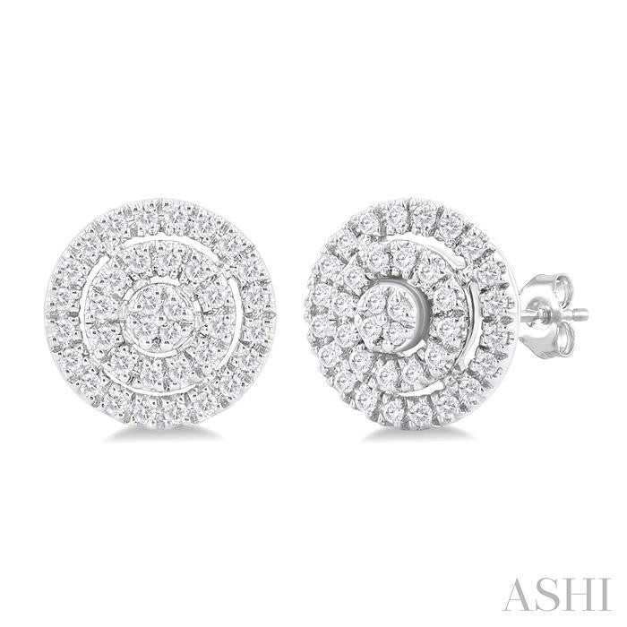 ASHI Round Shape Petite Halo Diamond Fashion Earrings 641T7PPTSERWG-RD