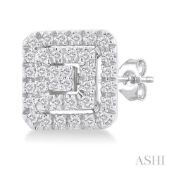 ASHI Princess Shape Petite Halo Diamond Fashion Earrings 641T7PPTSERWG-SQ