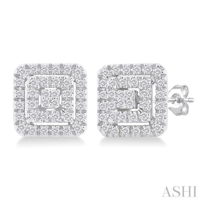 ASHI Princess Shape Petite Halo Diamond Fashion Earrings 641T7PPTSERWG-SQ