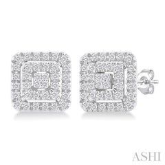ASHI Princess Shape Petite Halo Diamond Fashion Earrings 641T7PPTSERWG-SQ