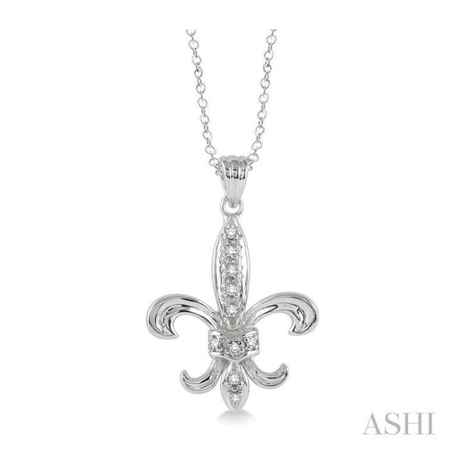 ASHI Silver Fleur De Lis Diamond Pendant 86389PPSSSLPD