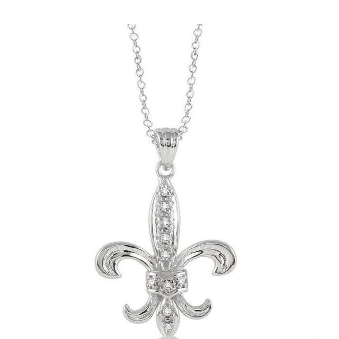 Parkplace Jewelers Silver Fleur De Lis Diamond Pendant 86389PPSSSLPD