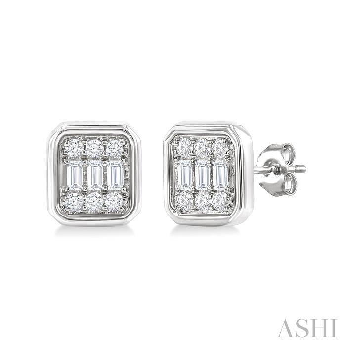 ASHI Emerald Shape Bezel Set Petite Fusion Diamond Fashion Earrings 642T7PPTGERWG-OC