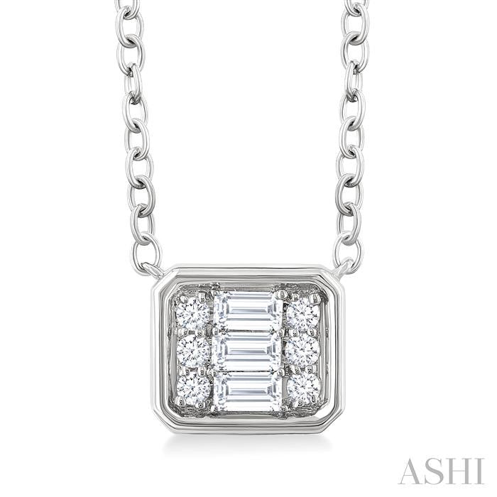ASHI Emerald Shape East-West Bezel Set Petite Fusion Diamond Fashion Pendant 642T8PPTGPDWG-OC