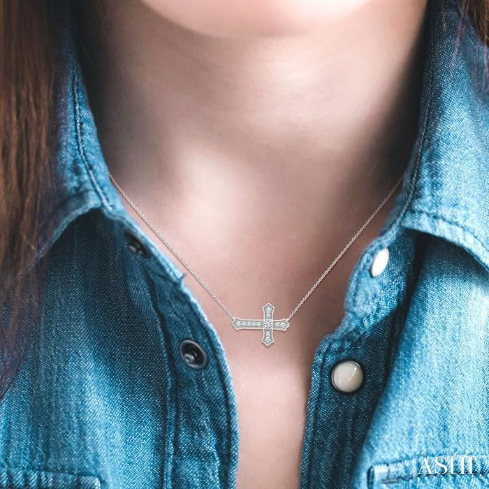 ASHI Sideway Cross Petite Diamond Fashion Pendant 642W8PPTGPDWG