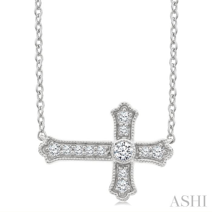 ASHI Sideway Cross Petite Diamond Fashion Pendant 642W8PPTGPDWG