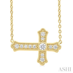 ASHI Sideway Cross Petite Diamond Fashion Pendant 642W8PPTGPDYG