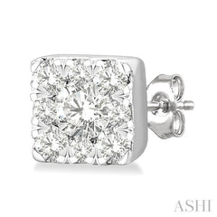 ASHI Princess Shape Lovebright Petite Diamond Fashion Earrings 643T8PPTGERWG-SQ