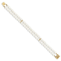 Quality Gold 14k 5-6mm White Near Round FW Cultured Pearl 2-strand Bracelet PR13-7.5