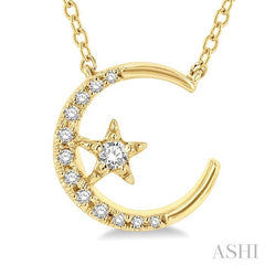 ASHI Crescent Moon & Star Petite Diamond Fashion Pendant 644F8PPTSPDYG