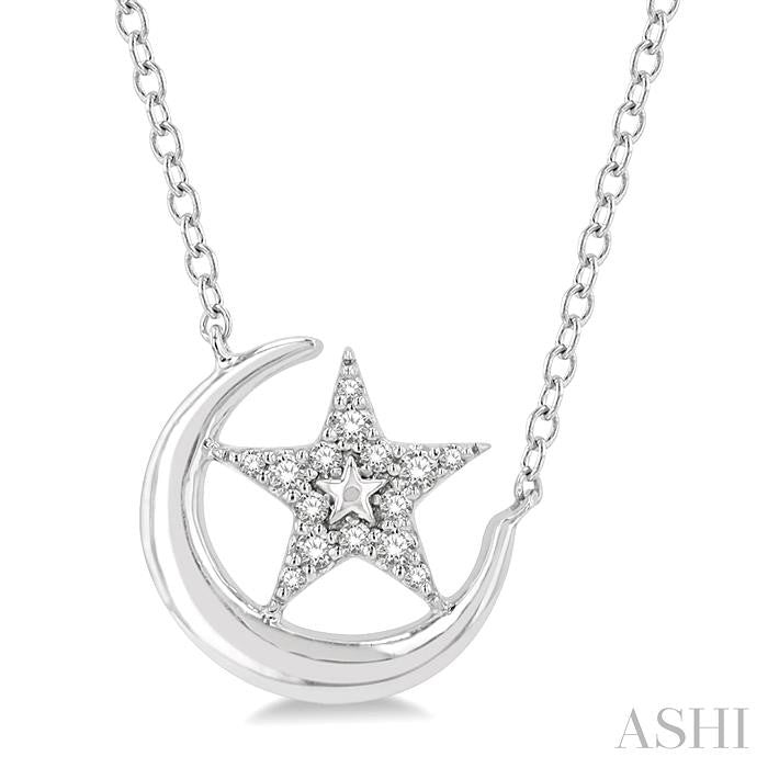 ASHI Crescent Moon & Star Petite Diamond Fashion Pendant 645F8PPTSPDWG