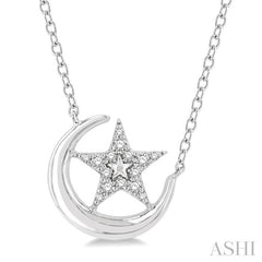 ASHI Crescent Moon & Star Petite Diamond Fashion Pendant 645F8PPTSPDWG