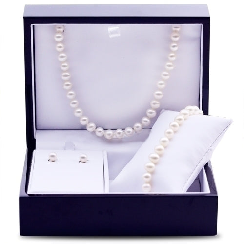 Imperial Partners Sterling Silver Freshwater Pearl Wood Box Gift Set 646062/FW-BXD