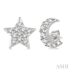 ASHI Star & Moon Petite Diamond Fashion Earrings 647C8PPTSERWG