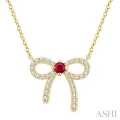 ASHI Bow Petite Gemstone Diamond Fashion Pendant 648V8PPTGPDRBYG