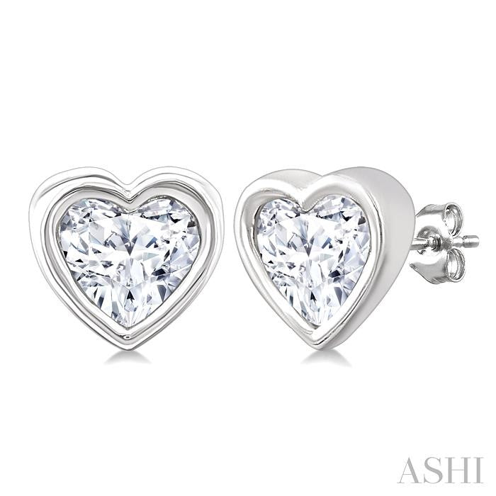 ASHI Heart Shape Bezel Set Petite Diamond Fashion Earrings 649S7PPTGERWG-HT