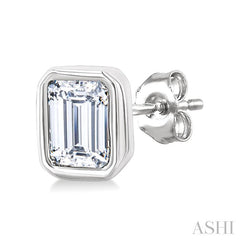 ASHI Emerald Shape Bezel Set Petite Diamond Fashion Earrings 649S7PPTGERWG-OC