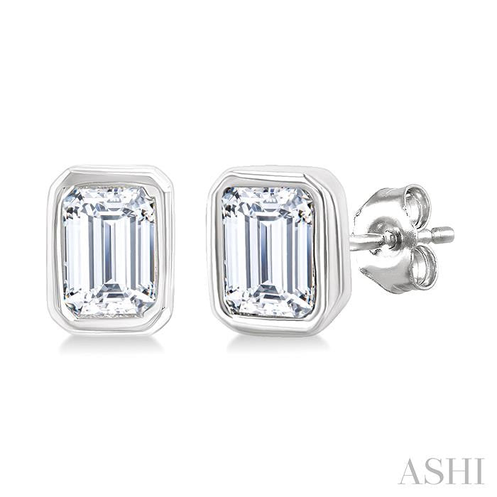 ASHI Emerald Shape Bezel Set Petite Diamond Fashion Earrings 649S7PPTGERWG-OC