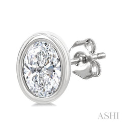 ASHI Oval Shape Bezel Set Petite Diamond Fashion Earrings 649S7PPTGERWG-OV