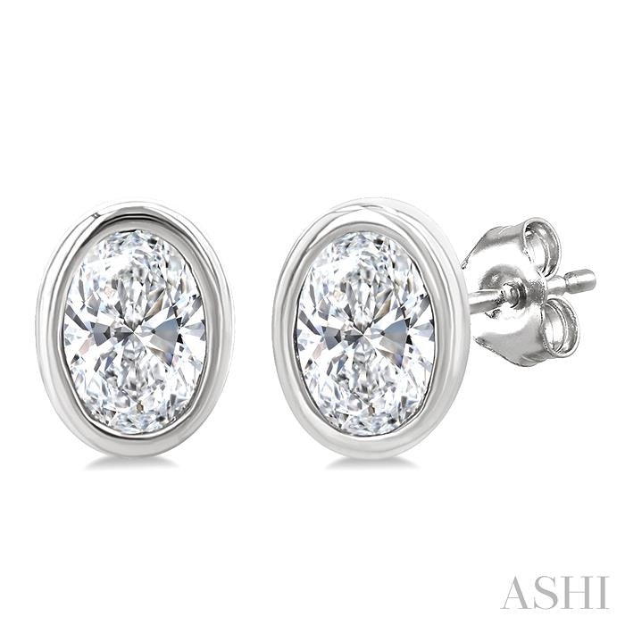 ASHI Oval Shape Bezel Set Petite Diamond Fashion Earrings 649S7PPTGERWG-OV