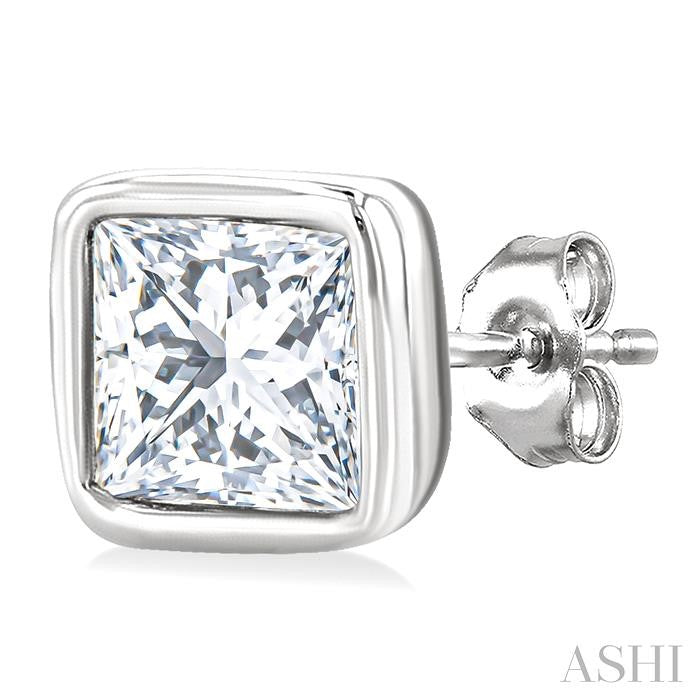 ASHI Princess Shape Bezel Set Petite Diamond Fashion Stud Earrings 649S7PPTGERWG-PRN