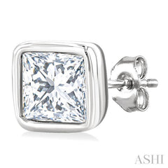 ASHI Princess Shape Bezel Set Petite Diamond Fashion Stud Earrings 649S7PPTGERWG-PRN