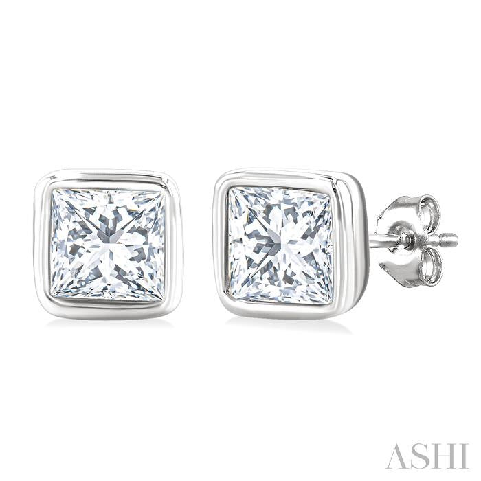 ASHI Princess Shape Bezel Set Petite Diamond Fashion Stud Earrings 649S7PPTGERWG-PRN